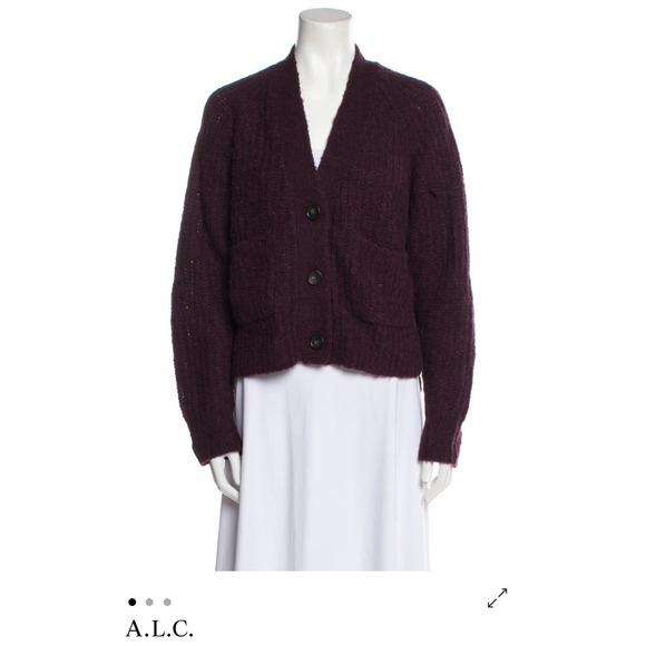 A.L.C. Burgundy Cleveland V-Neck Ribbed-Knit Cardigan Size M Retail$325 - Picture 15 of 16